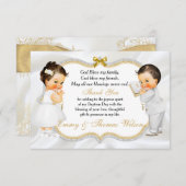 双生児の女の赤ちゃんの男の子の洗礼の金ゴールドの十字は感謝していしています サンキューカード (正面/裏面)