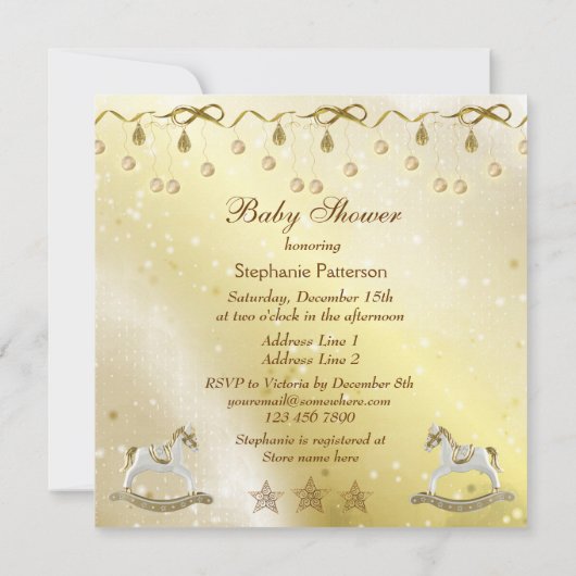 双生児の揺り木馬の中立クリスマスのベビーシャワー 招待状 (裏面)