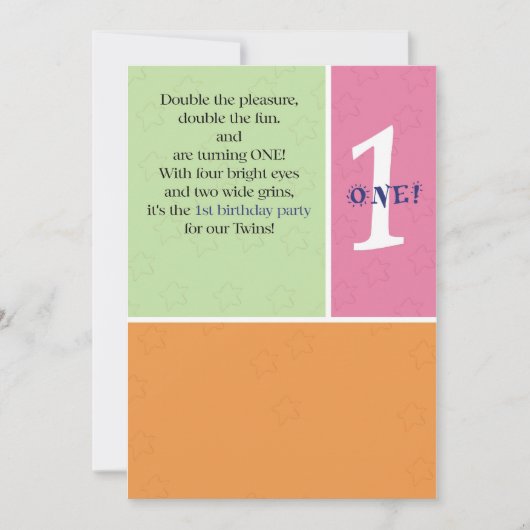 双生児の最初誕生日 招待状 (正面)