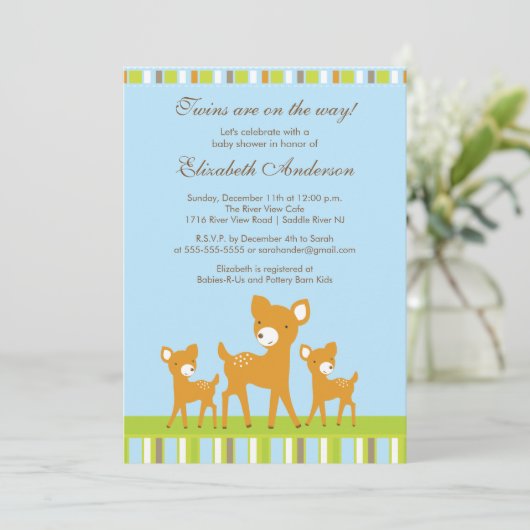双生児の森林ベビーのシカのベビーシャワーの招待状 招待状 (スタンド正面)