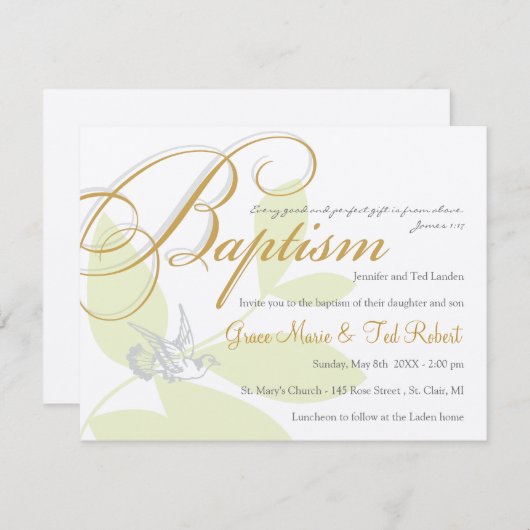 双生児の洗礼の招待状 招待状 (正面/裏面)