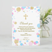 双生児の洗礼の聖餐のサンキューカードのピンクの青 サンキューカード (スタンド正面)