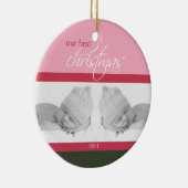 双生児の第1クリスマスのカスタムなオーナメント(ピンク) セラミックオーナメント (右)