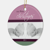 双生児の第1クリスマスのカスタムなオーナメント(プラム) セラミックオーナメント (左)
