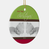 双生児の第1クリスマスのカスタムなオーナメント(緑) セラミックオーナメント (右)