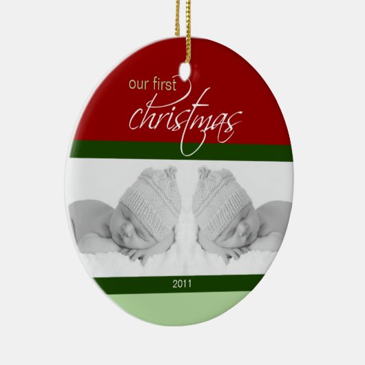 双生児の第1クリスマスのカスタムなオーナメント(赤い) セラミックオーナメント (右)