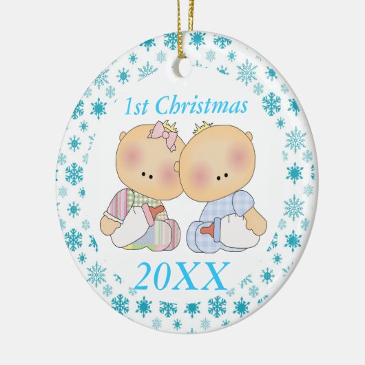 双生児の第1クリスマスのパーソナライズな記念品のオーナメント セラミックオーナメント (左)