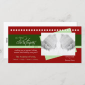 双生児の第1クリスマスの休日のフォトカード(赤い) シーズンカード (正面/裏面)
