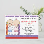 双生児の第1誕生日の招待状 招待状 (スタンド正面)