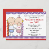 双生児の第1誕生日の招待状 招待状 (正面/裏面)