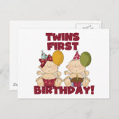 双生児の第1誕生日の男の子か女の子のTシャツおよびギフト ポストカード (正面/裏面)