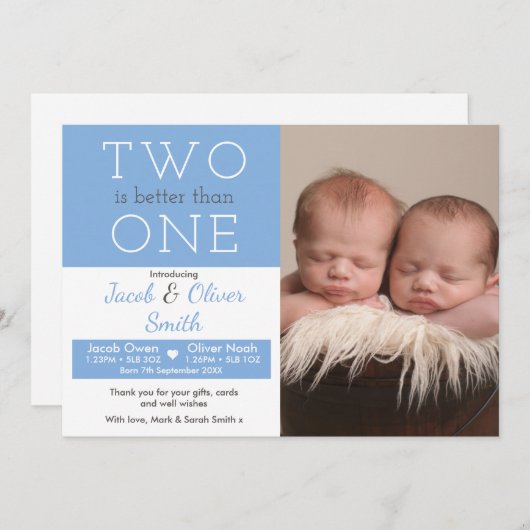 双生児の誕生の発表かサンキューカード サンキューカード (正面/裏面)