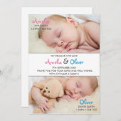 双生児の誕生の発表かサンキューカード サンキューカード (正面/裏面)