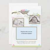 双生児の誕生の発表-男の赤ちゃん及び女の子 案内状 (正面/裏面)