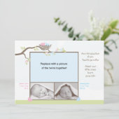 双生児の誕生の発表-男の赤ちゃん及び女の子 案内状 (スタンド正面)