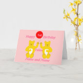 双生児の誕生日の女の子カード カード (黄色い花)