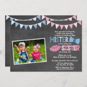 双生児の誕生日の招待状|の氏および姉妹 招待状 (正面/裏面)