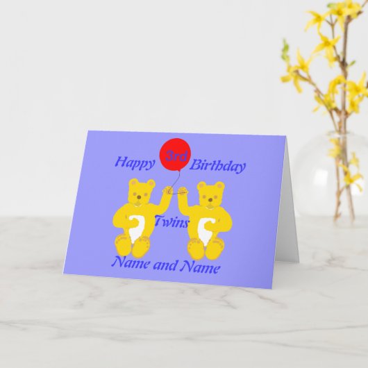 双生児の誕生日の男の子カード カード (黄色い花)