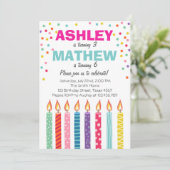 双生児の誕生日パーティーへの招待双生児デュアル 招待状 (スタンド正面)