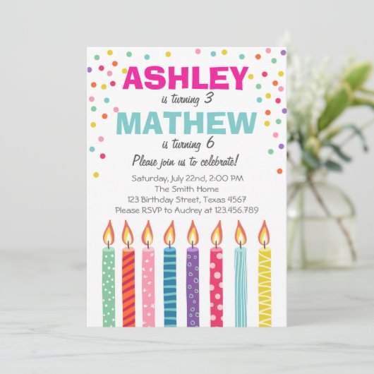 双生児の誕生日パーティーへの招待双生児デュアル 招待状 (スタンド正面)