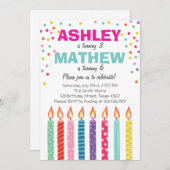 双生児の誕生日パーティーへの招待双生児デュアル 招待状 (正面/裏面)