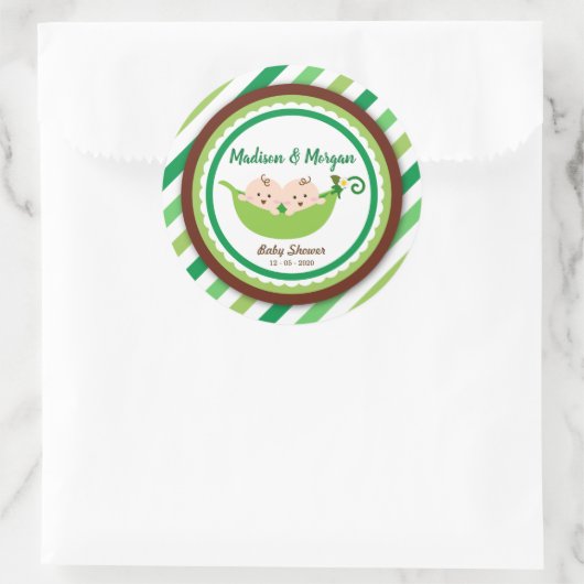 双生児の赤ちゃんシャワーの2つのエンドウ ラウンドシール (バッグ)