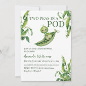 双生児の赤ちゃん男女兼用シャワーの2つの豆 招待状 (正面)