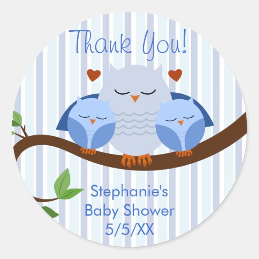 双生児の青いフクロウ ラウンドシール (正面)
