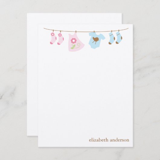 双生児のClotheslineのカスタムな平たい箱はノート感謝していしています ノートカード (正面/裏面)