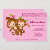 双生児はベビーシャワー招待状ピンクMM2をまねます 招待状 (正面/裏面)