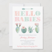 双生児または乳児の共同シャワーパーティーと多肉類 招待状 (正面)