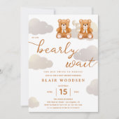 双生児テディベア赤ちゃんシャワーを待つことができる 招待状 (正面)