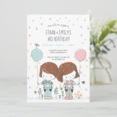 双生児子供の誕生日招待状 招待状 (スタンド正面)