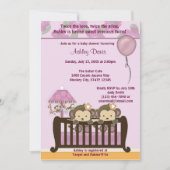 双生児猿のベビーシャワーの招待状のまぐさ桶の蘭 招待状 (正面)