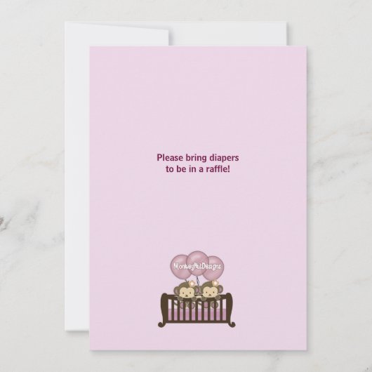 双生児猿のベビーシャワーの招待状のまぐさ桶の蘭 招待状 (裏面)