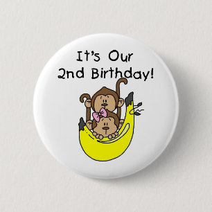 双生児猿の男の子および女の子の第2誕生日 缶バッジ