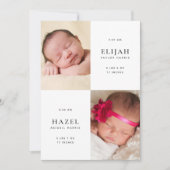 双生児生まれたばかりのの写真誕生のお知らせ 招待状 (正面)