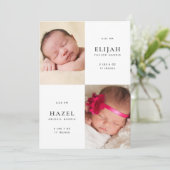 双生児生まれたばかりのの写真誕生のお知らせ 招待状 (スタンド正面)