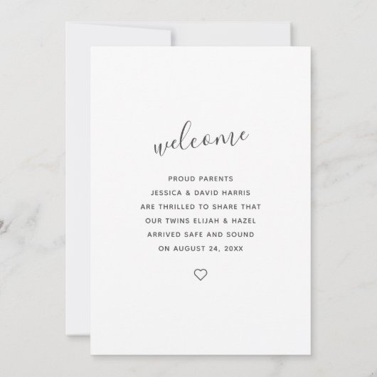 双生児生まれたばかりのの写真誕生のお知らせ 招待状 (裏面)