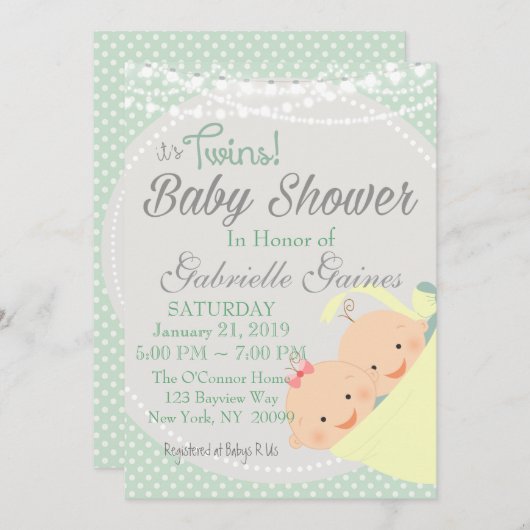 双生児男の子および女の子のベビーシャワーの招待状 招待状 (正面/裏面)