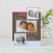 双生児男の子および女の子の誕生の発表 案内状 (スタンド正面)