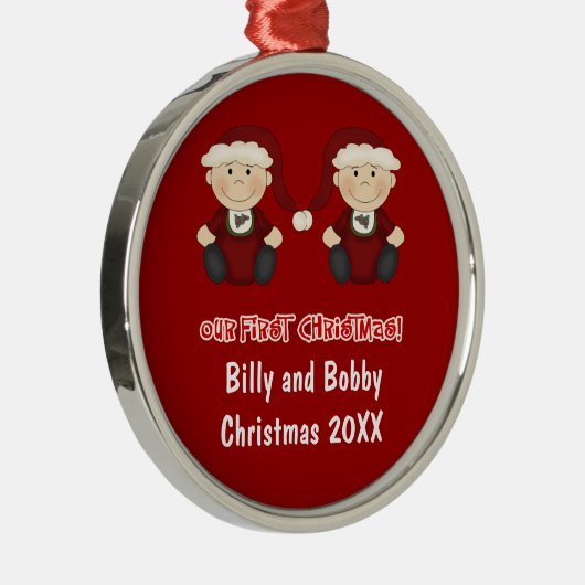 双生児:  カスタマイズ可能な私達の初めてのクリスマス メタルオーナメント (右)