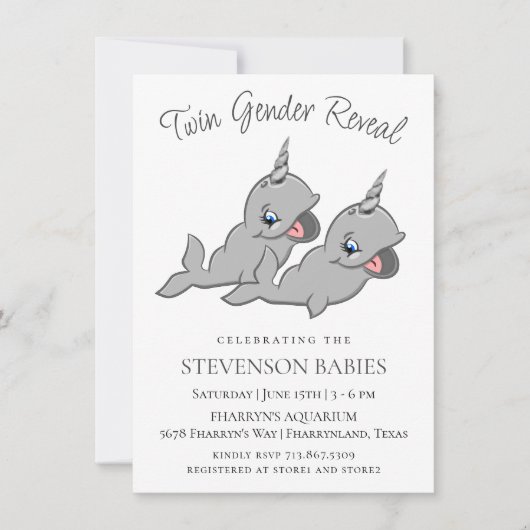 双生児 |グレーチビ(小さくかわいく書いた感じ)マンガの性別の表示 招待状 (正面)