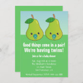 双生児-調停者が付いているかわいいナシのためのベビーシャワー 招待状 (正面/裏面)