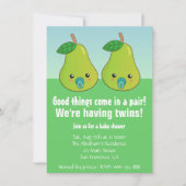 双生児-調停者が付いているかわいいナシのためのベビーシャワー 招待状 (正面)