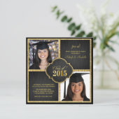 双生児! 2015年のエレガントな黒及び金ゴールドのグリッターのクラス 招待状 (スタンド正面)