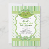 双生双生双生児の二つのエンドウベビーシャワー招待状 招待状 (正面)