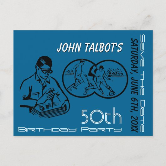 双眼サッカー50誕生日日付の保存 案内ポストカード (正面)