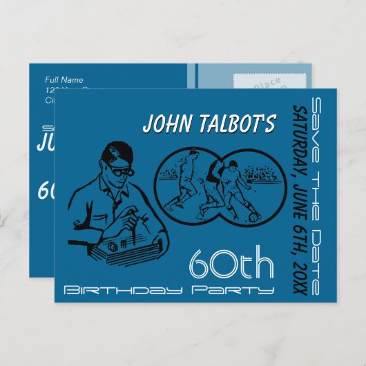 双眼サッカー60誕生日日付の保存 案内ポストカード (正面/裏面)