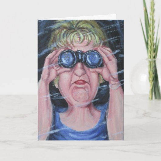 双眼鏡おもしろいを持つ女性 カード (正面)